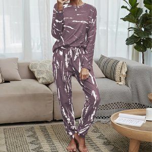 Brushed Marble Print Long-Sleeve Tee & Jogger Set